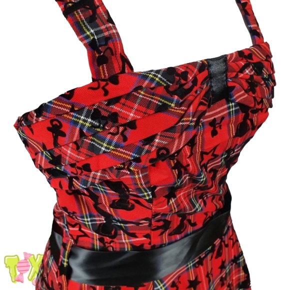 🖤 Red Tartan Tattoo Print Dress 🖤 Retro 🖤 - Picture 4 of 4